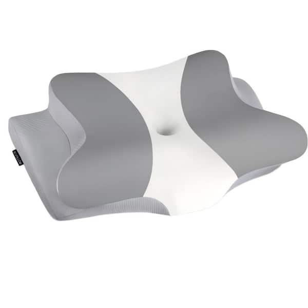 Cooling Butterfly Contour Memory Foam Pillow, Queen Size, 1-Piece Bed Pillow, Cervical Neck Support for Pain Relief Gray