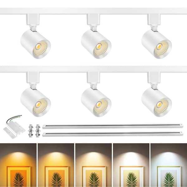 6.6 ft. 6-Light White Integrated LED Ceiling Mounted Hardwired H-Type Track Lighting Kit With 800LM Cylinder Swivel Head