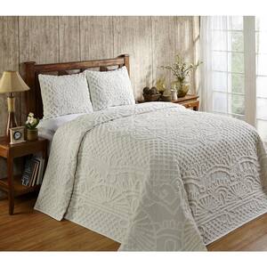 Trevor Collection 3-Piece Ivory Full/Double 100% Cotton Tufted Chenille Medallion Design Bedspread Set