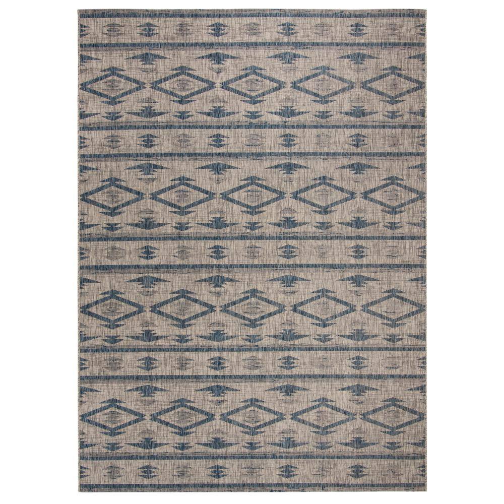Luxurious Grey and Navy Rectangular Synthetic Outdoor Rug 8' x 11'