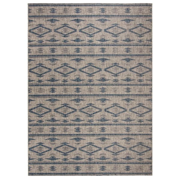 Courtyard Gray/Navy 8 ft. x 11 ft. Ikat Indoor/Outdoor Patio Area Rug