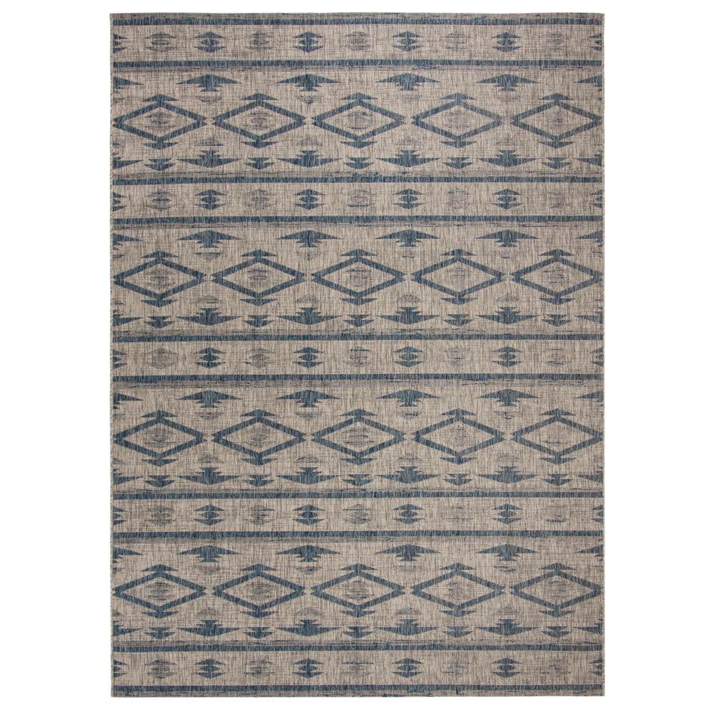 Courtyard Gray/Navy 8 ft. x 10 ft. Geometric Striped Diamond Indoor/Outdoor Area Rug price history on PriceWatchPro