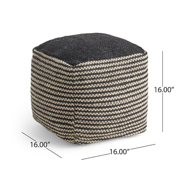 Noble House Lorelei Boho Wool and Cotton Large Ottoman Pouf, Gray and White