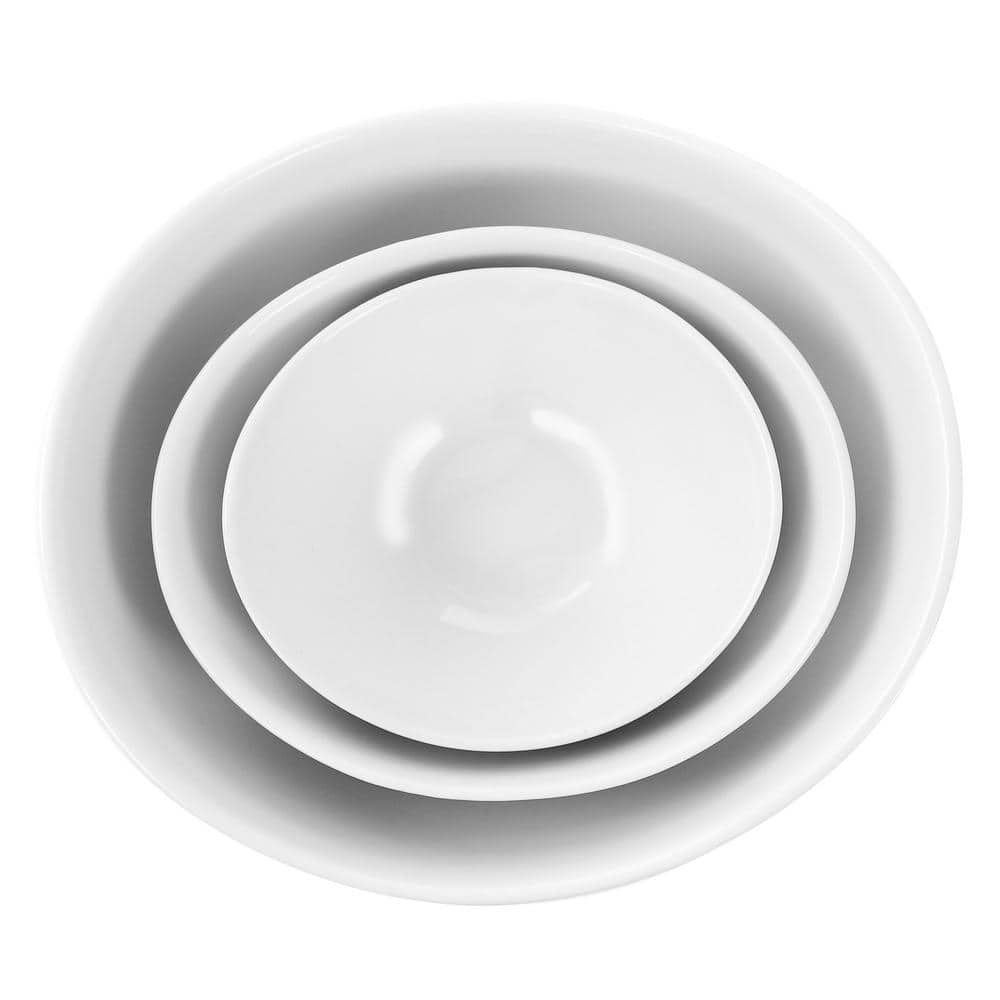 White Ceramic 3-Tier Oval Serving Bowl Set with Metal Stand