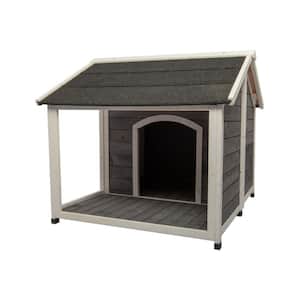35.83 in. W Wooden Modern Outdoor Waterproof Windproof Dog Cage Dog House Dog Kennel with Porch Deck