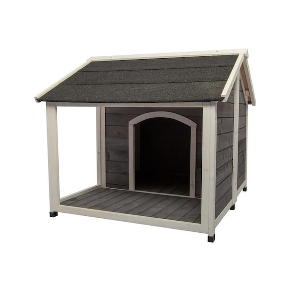 Foobrues 35.83 in. W Wooden Modern Outdoor Waterproof Windproof Dog Cage Dog House Dog Kennel with Porch Deck