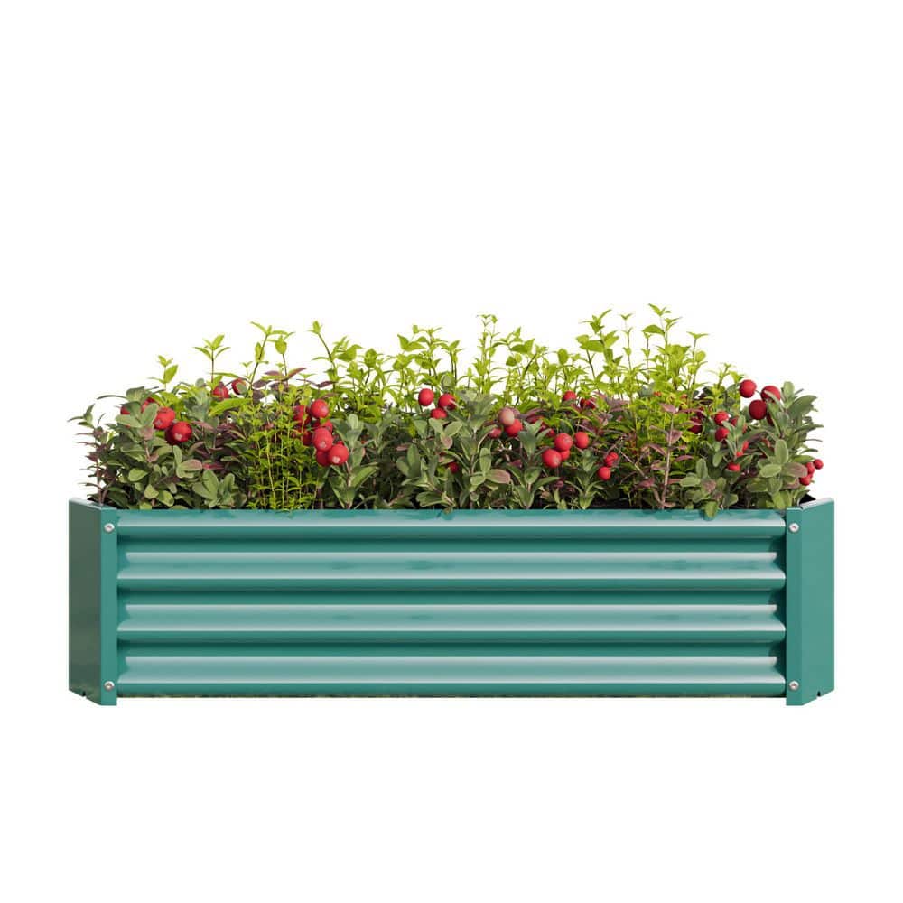 4 ft. x 2 ft. x 1 ft. Green Metal Rectangle Raised Garden Bed for Flowers P