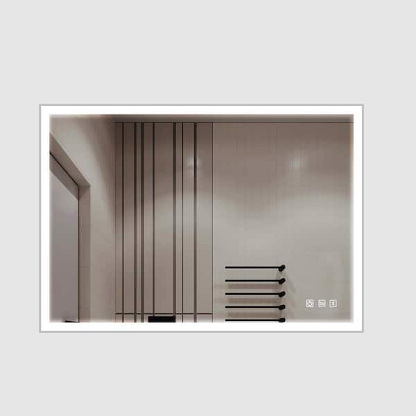KINWELL 48 in. W x 28 in. H Framed Rectangular LED Light Bathroom Vanity Mirror
