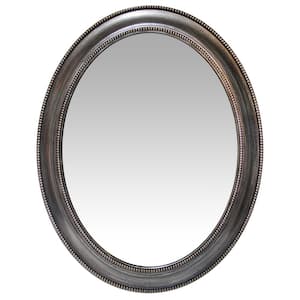 Sonore 24 in. W x 30 in. H Oval Victorian Antique Silver Plastic Frame Wall Mirror