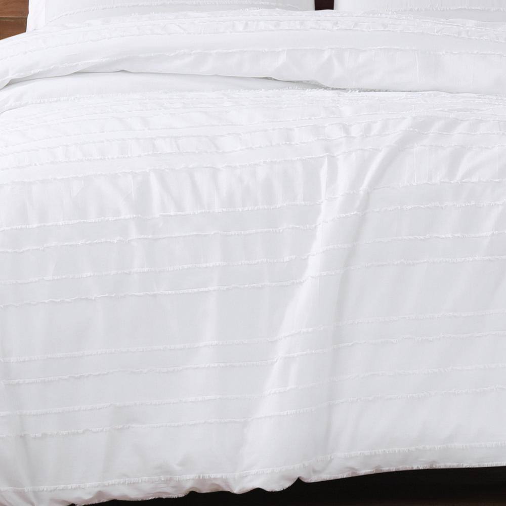 White Cotton Striped King Duvet Cover Set