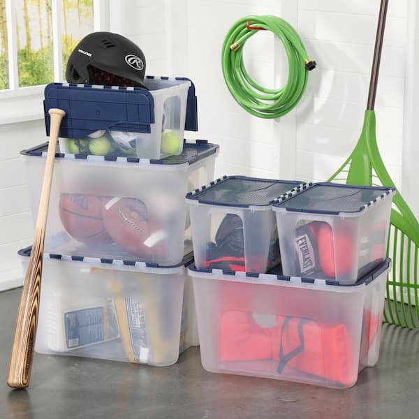 HDX 4 Gal. Clear Storage Bin with Blue Flip Top 17200552
