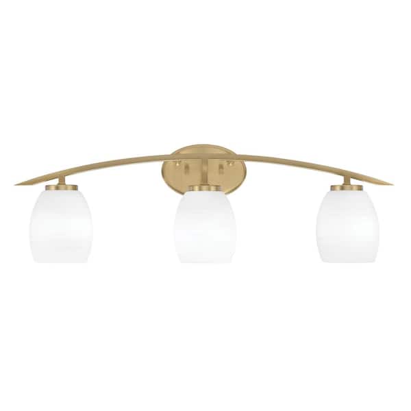 Unbranded Siena 29 in. 3-Light Vanity Light New Age Brass with White Linen Glass Shades