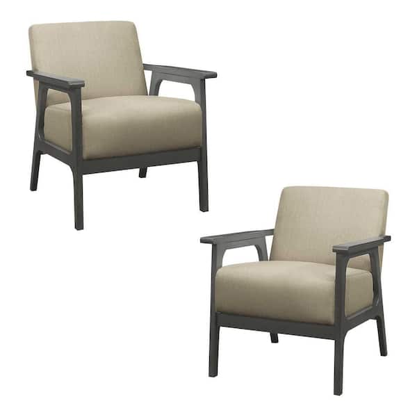 EVERGLADE HOME Ride Light Brown Textured Upholstery Solid Wood Antique Gray Finish Accent Chair (Set of 2)