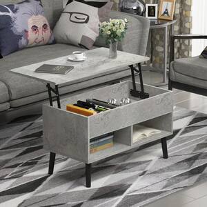 30 .7 in. L Gray 22.6 in. H Rectangle Wood Lift Top Coffee Table with Hidden Storage Compartment And 2 Storage Shelves