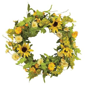 24 in. Artificial Natural Twig Sunflower Wreaths (2-Set)
