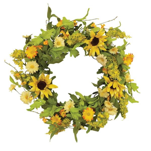 GERSON INTERNATIONAL 24 in. Artificial Natural Twig Sunflower Wreaths (2-Set)
