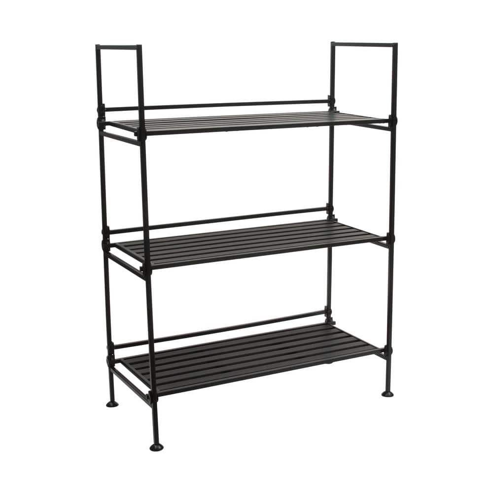 ORGANIZE IT ALL Black 3-Tier Floor Storage Shelving Unit with Shelf and Dark Metal Frame, Black / Espresso shelf & dark metal frame -  NH-97203W