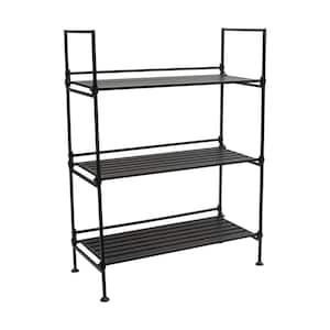 Black 3-Tier Floor Storage Shelving Unit with Shelf and Dark Metal Frame