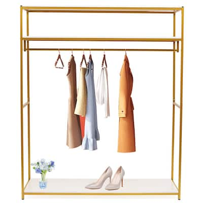 YOFE Light Ivory Wooden Clothes Rack with Metal Frame Closet Organizer  Portable Garment Rack with 2 Storage Box & Side Hook  CamyIY-GI41554W1162-crack01 - The Home Depot