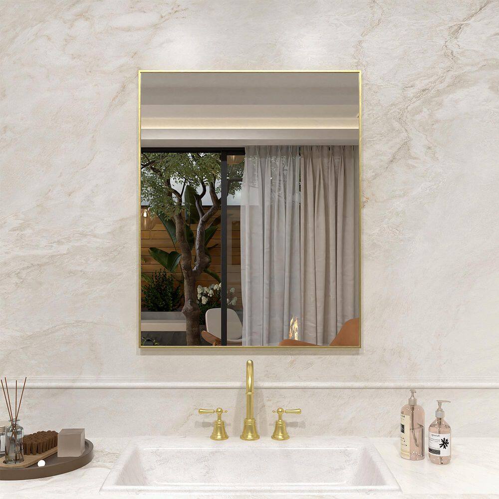 24 in. W x 30 in. H Rectangular Framed Wall Bathroom Vanity Mirror in Brushed Gold price history on PriceWatchPro