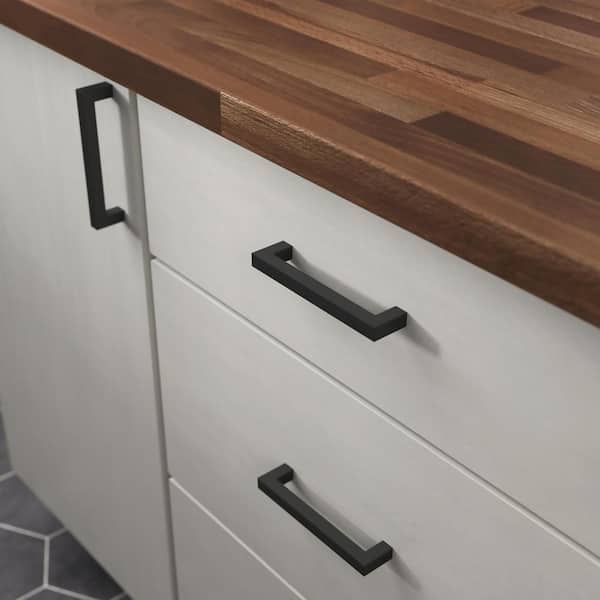 Modern Square 5-1/16 in. (128 mm) Modern Matte Black Cabinet Drawer Pull with Open Back Design