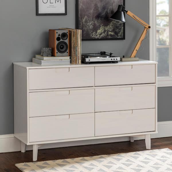 Walker Edison Furniture Company Sloane, Modern 6 Drawer White Bedroom Dresser For Storage In Gold Color