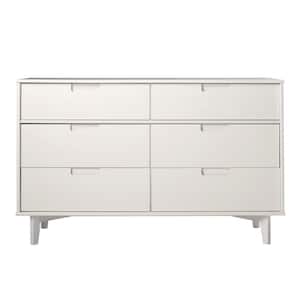 Sloane 6-Drawer White Mid-Century Modern Solid Wood Dresser