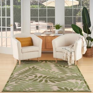 Aloha Ivory Green 6 ft. x 9 ft. Floral Contemporary Indoor/Outdoor Area Rug