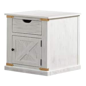 Sueli 22 in. Antique White and Gold Rectangle Wood End Table with Barnyard Design