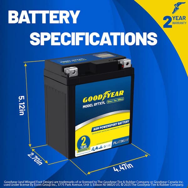 Goodyear GYTX7L-12-Volt 7 AH, 120 CCA, Rechargeable High
