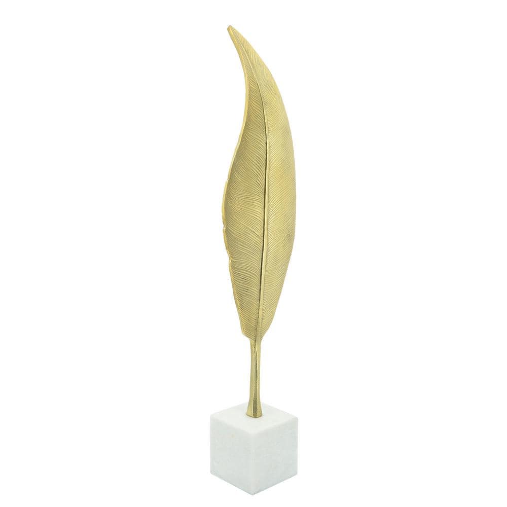 Gold Metal Leaf Sculpture with White Marble Base, 28" Height