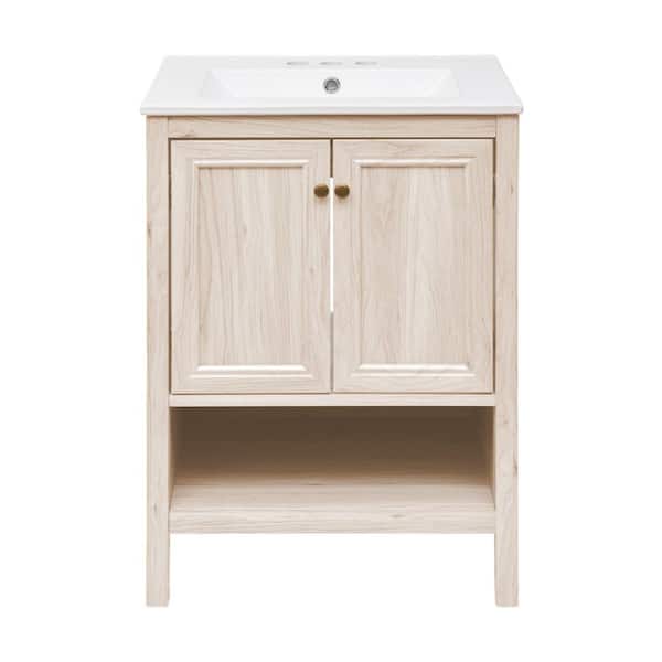 Swiss Madison Château 24" Freestanding Bathroom Vanity in White Oak with 3-Hole Centerset Ceramic Sink Top