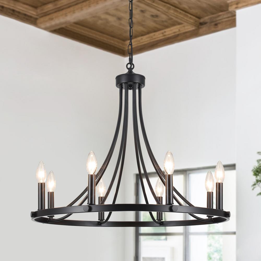 Yenier 8-Light Black Rustic Farmhouse Dimmable Kitchen Island Wagon Wheel Chandelier Candle Style for Living Room Foyer price history on PriceWatchPro