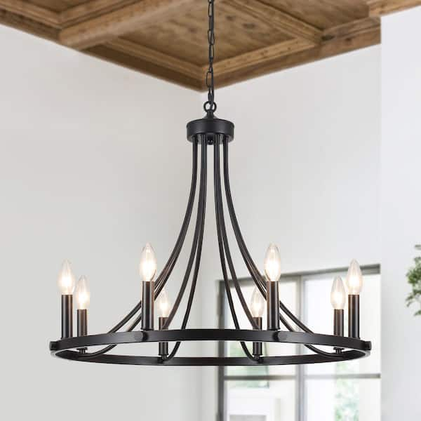 Yenier 8-Light Black Rustic Farmhouse Dimmable Kitchen Island Wagon Wheel Chandelier Candle Style for Living Room Foyer