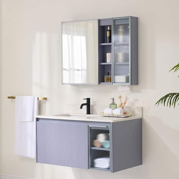 FLORA 40 in. W x 22 in. D x 20 in. H Single Sink Freestanding Bath Vanity in Lavender with White Qt. Top