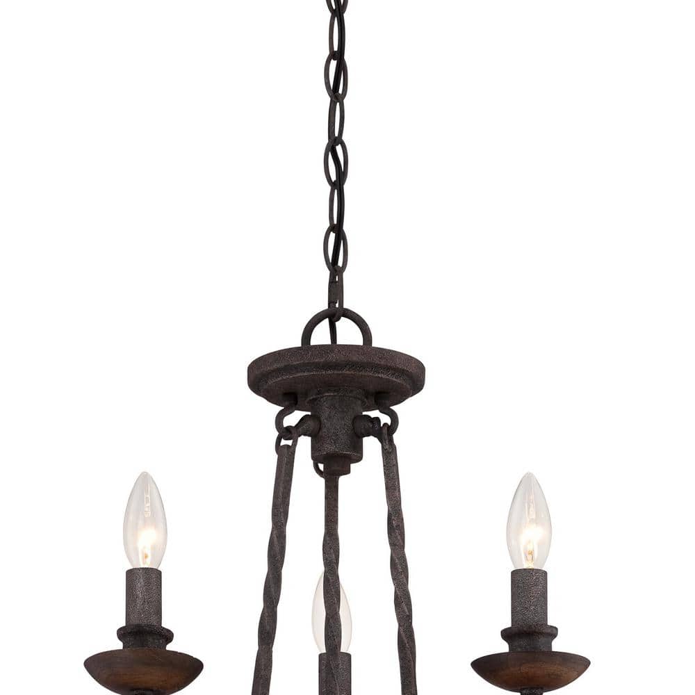 Rustic Black Mini 3-Light Candle Chandelier