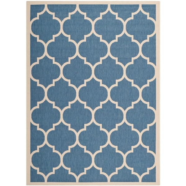 Courtyard Blue/Beige 8 ft. x 11 ft. Geometric Indoor/Outdoor Patio  Area Rug