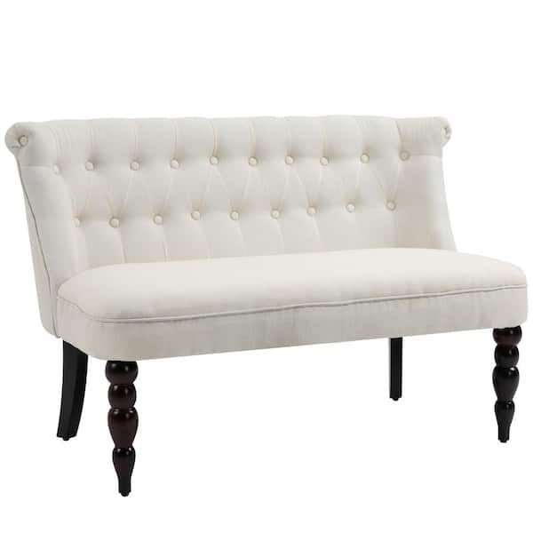 HOMCOM 47.25 in. Cream White Polyester 2-Seat Sofa with Tufted Design