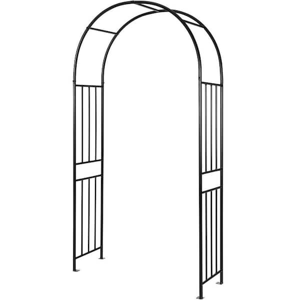 SenQWFa 86 in. Steel Garden Arch Arbor Trellis with Stakes for Climbing Plants Lawn Party Ceremony Wedding Decoration Black