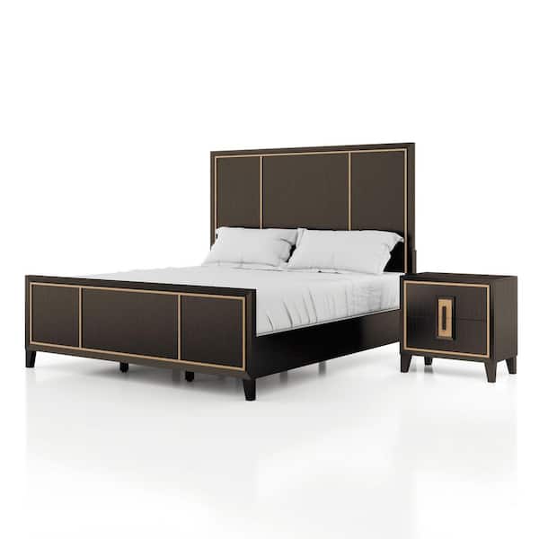 Demi 2-Piece Modern Espresso Wood Queen Panel Bedroom Set with Nightstand