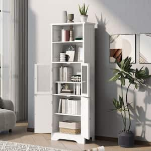 22 in. W x 11 in. D x 64 in. H White Wood Freestanding Linen Cabinet with Adjustable Shelves in White