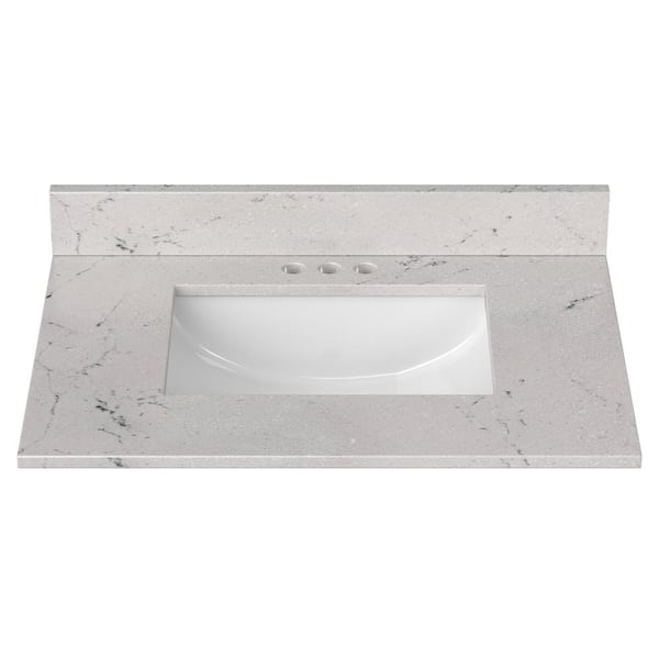 J COLLECTION 31 in. W x 22 in. D Cultured Marble Rectangular Undermount Single Basin Vanity Top in Icy Stone