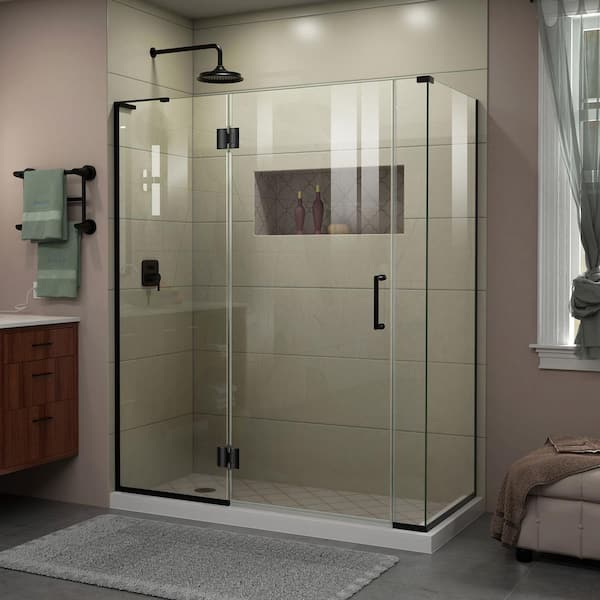 DreamLine Unidoor-X 60 in. W x 34-3/8 in. D x 72 in. H Frameless Hinged Shower Enclosure in Matte Black