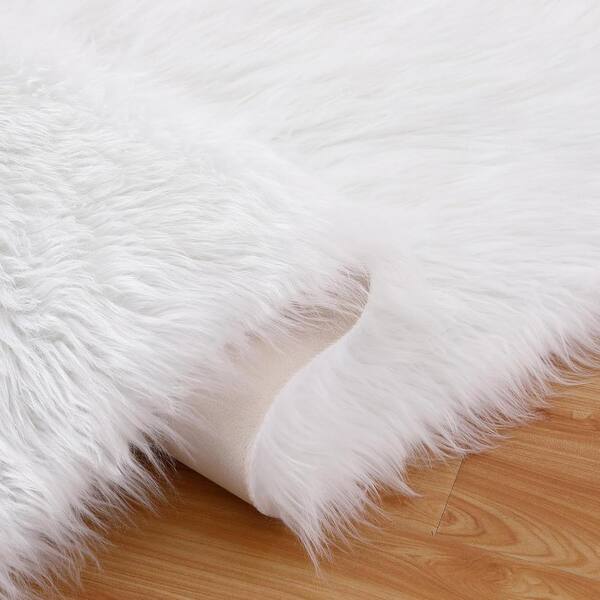 GlowSol White 3 ft. x 5 ft. Rectangle Area Rug with Non-Slip