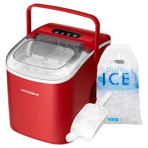 8.7 in. 26 lbs. Electric Portable Ice Maker with Handleand Self Cleaning Function in Red