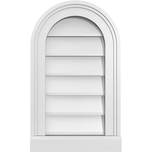 Ekena Millwork 12 in. x 20 in. Round Top Surface Mount PVC Gable Vent: Decorative with Brickmould Sill Frame