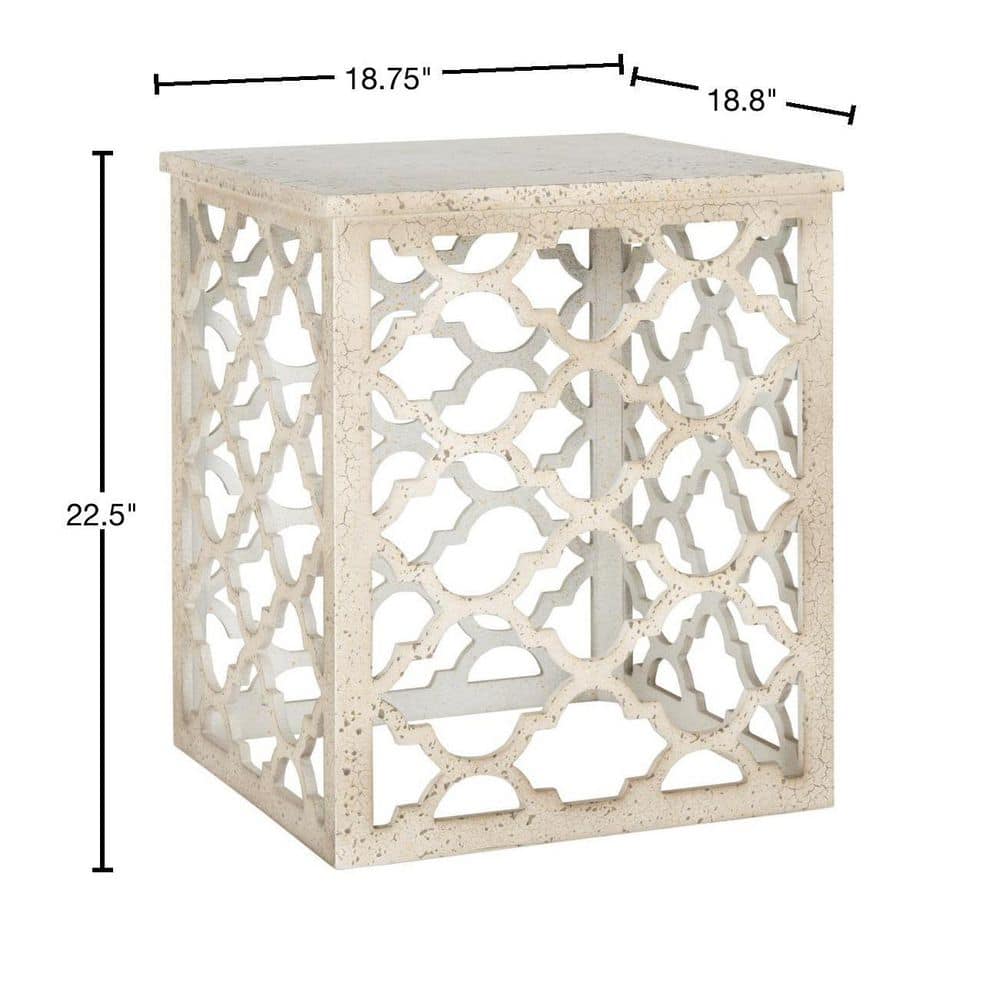 Moroccan-Inspired Distressed White Wood Square End Table