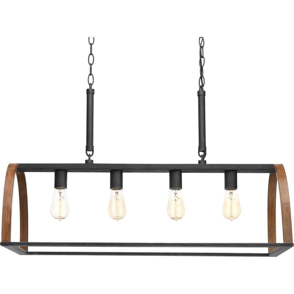 Gilded Iron 4-Light Geometric Cage Island Pendant