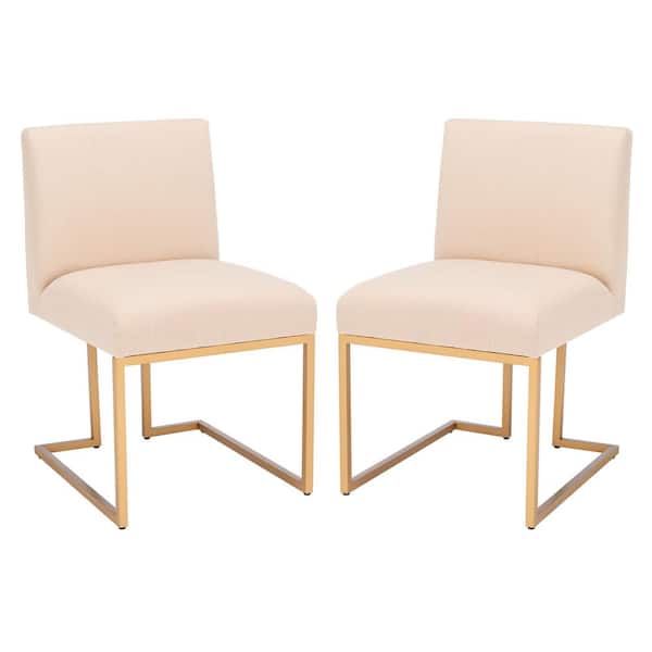 SAFAVIEH Ayanna Beige/Gold Upholstered Accent Chairs (Set of 2)