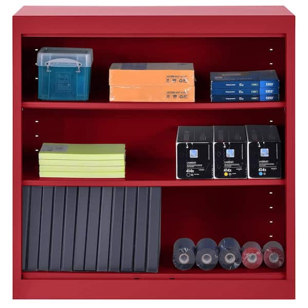 36 in. Tall Red Steel 3-Shelf Deep Welded Standard Bookcase